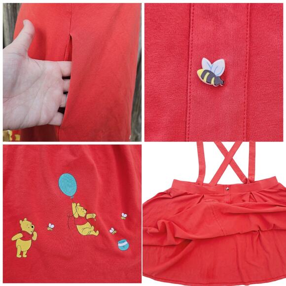 Suspender Skirt Winnie Pooh Bees Disney Plus Size 3X Orange Red Stretch Skirtall - Picture 1 of 11